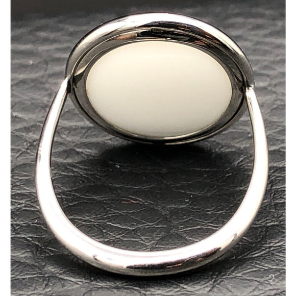 Calvin Klein Ring Size 6 Minimalist White Glass Cabochon Stainless Steel U-Shank - Picture 5 of 9